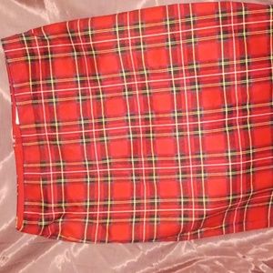 J Crew Red Plaid  Midi Skirt Size 0
